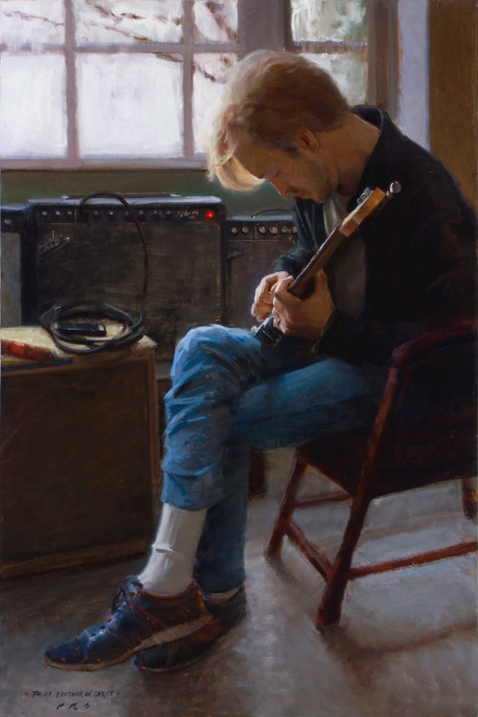 Painting of a man playing guitar
