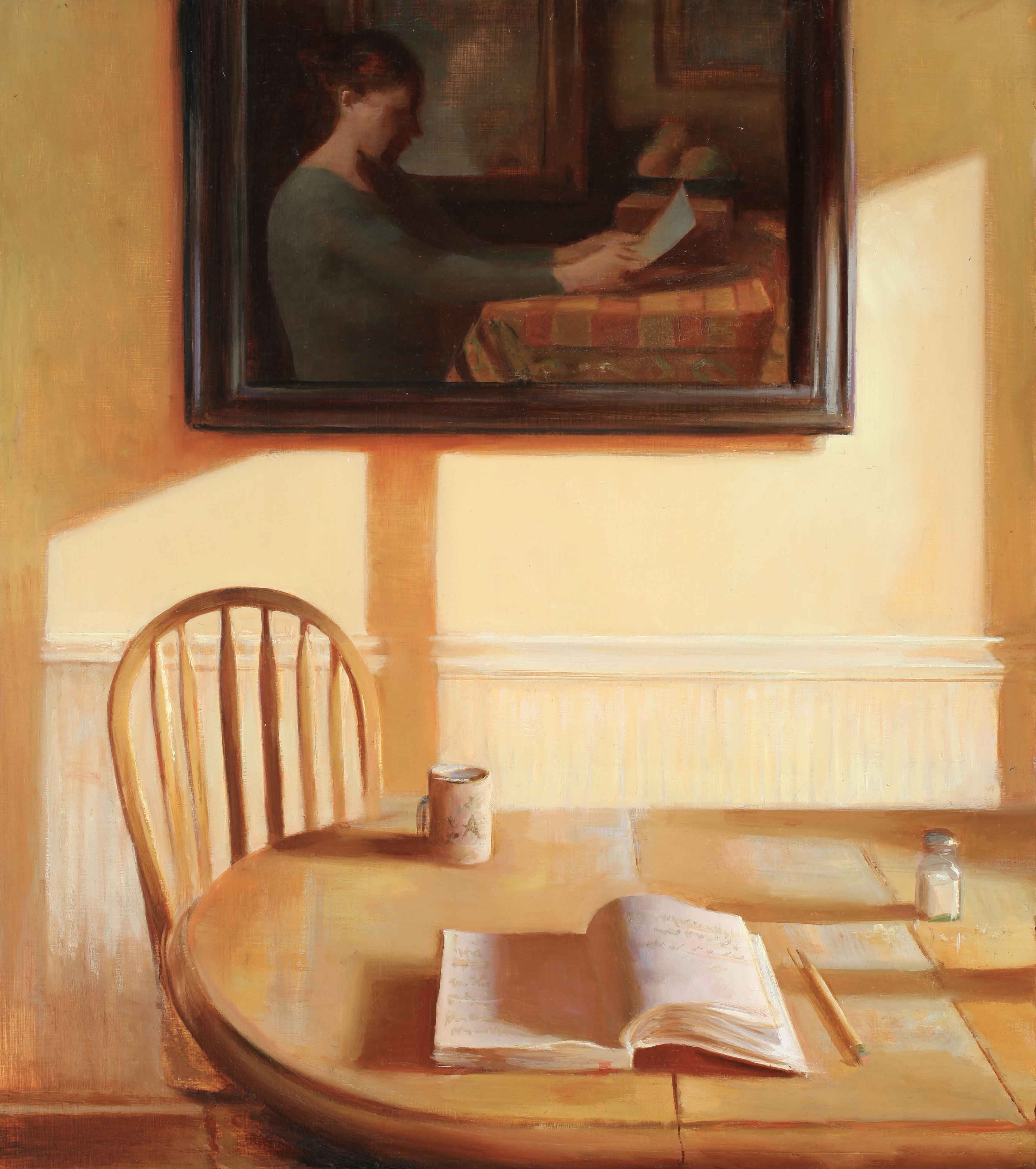Juliette Aristides, “Kitchen Table,” 2018, oil on panel, 18 x 16 in.