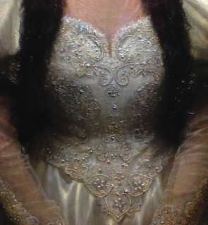 Detail of the bodice in “Bride with Lantern”