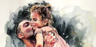 Painting portraits - watercolor portrait of a man holding a child
