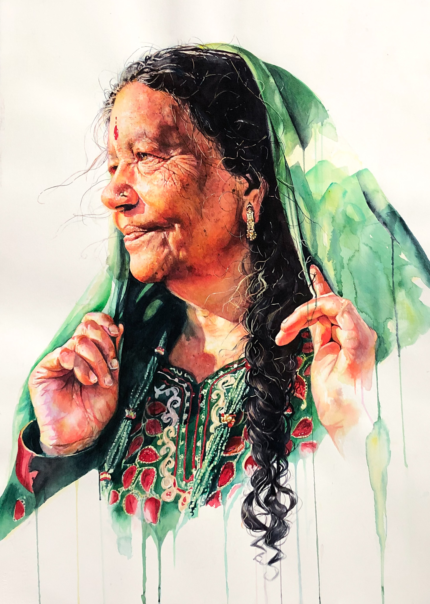 Watercolor portrait of an older woman