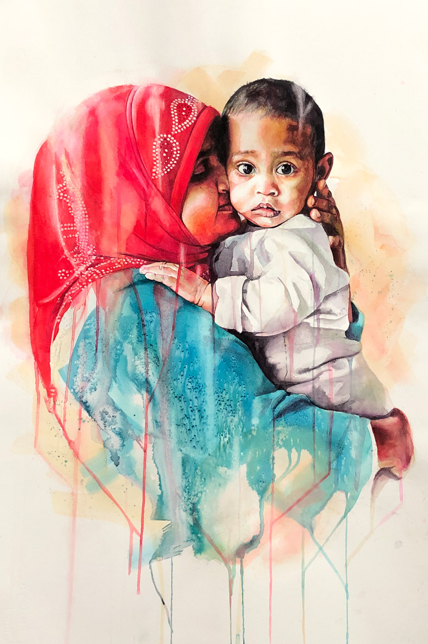 Painting portraits - watercolor portrait of a woman holding a child