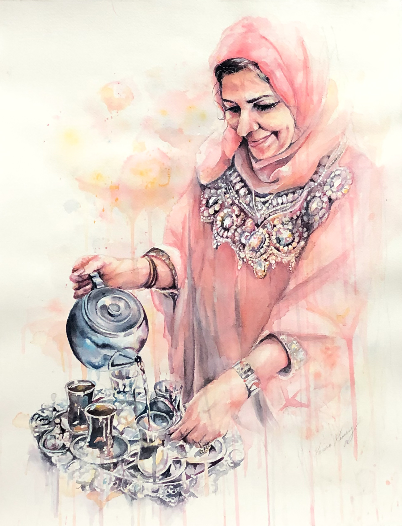 Painting of a woman pouring tea