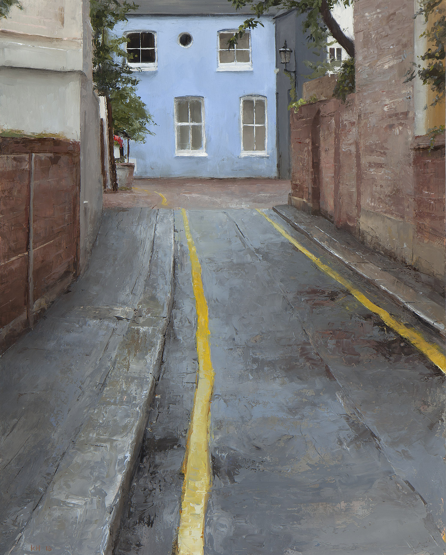 Kenny Harris, “Blue and Yellow — A London Lane,” oil on panel, 20 x 16 in.