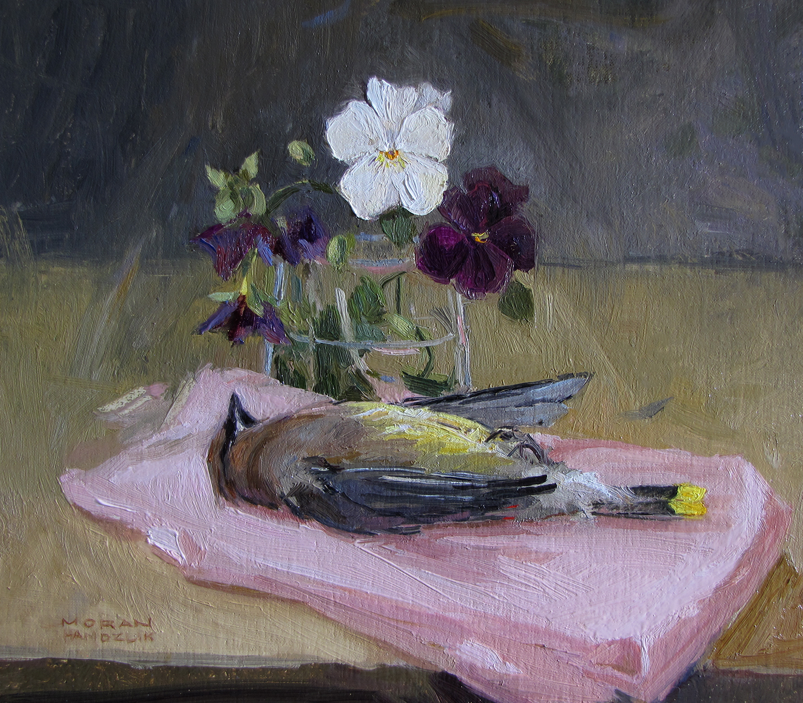 memento mori still life paintings birds in art - Handzlik - Collective Sorrow, Collective Hope 9x10” oil on linen 2020