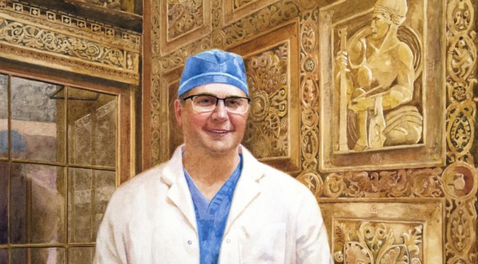 Watercolor portrait painting of Dr. Fogelson