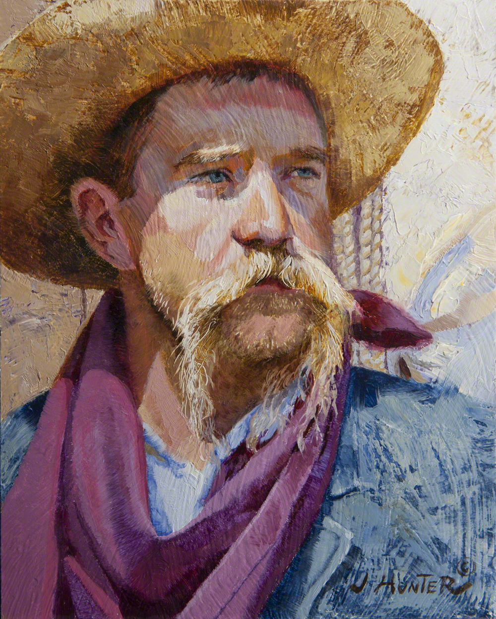 Oil portrait painting of a cowboy