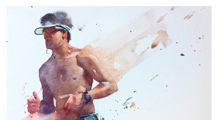 Watercolor painting of a person running
