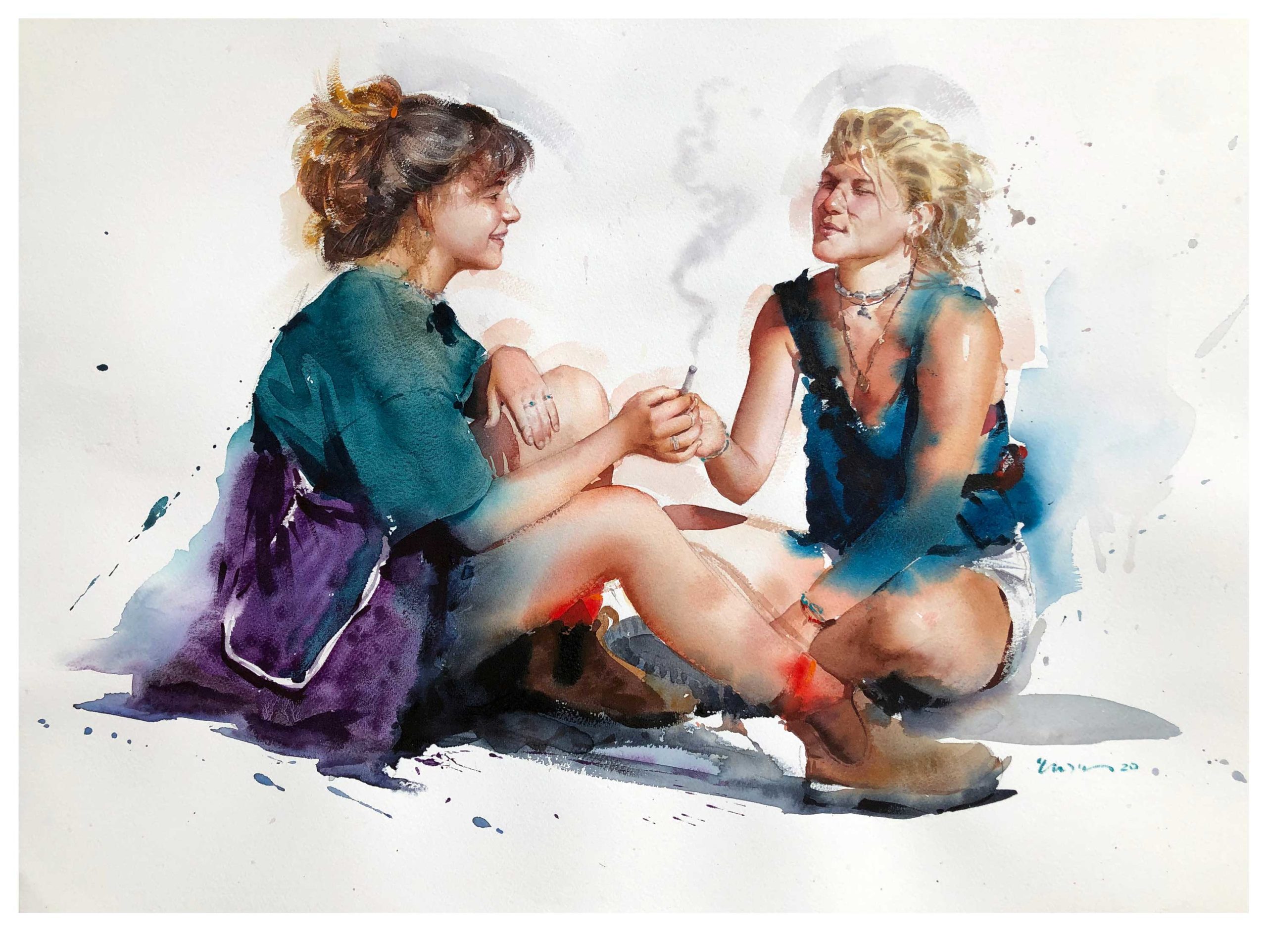 Watercolor painting of two women