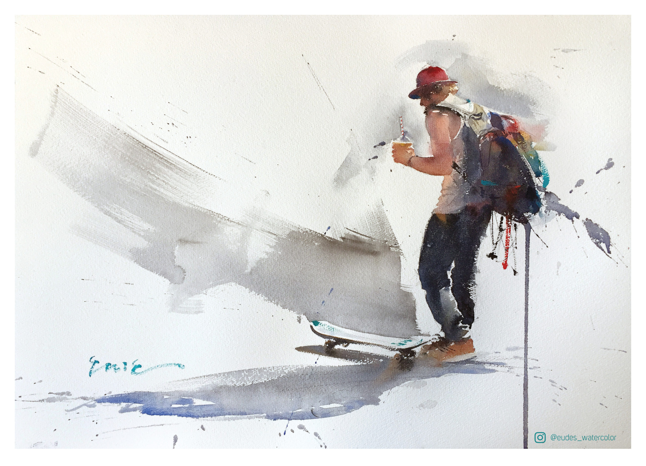 Painting of a man hiking, figurative art