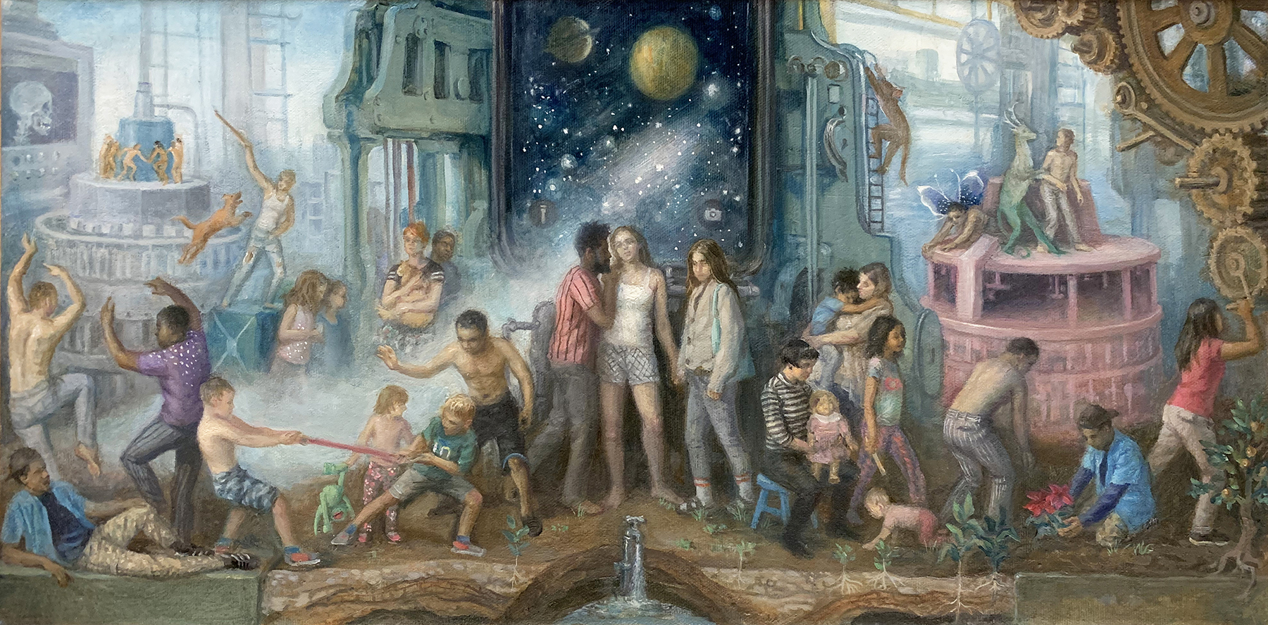 Contemporary oil painting with figures