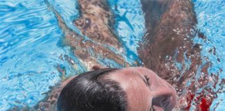 Hyperrealism painting of a woman in a pool