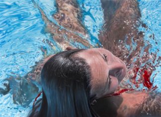 Hyperrealism painting of a woman in a pool