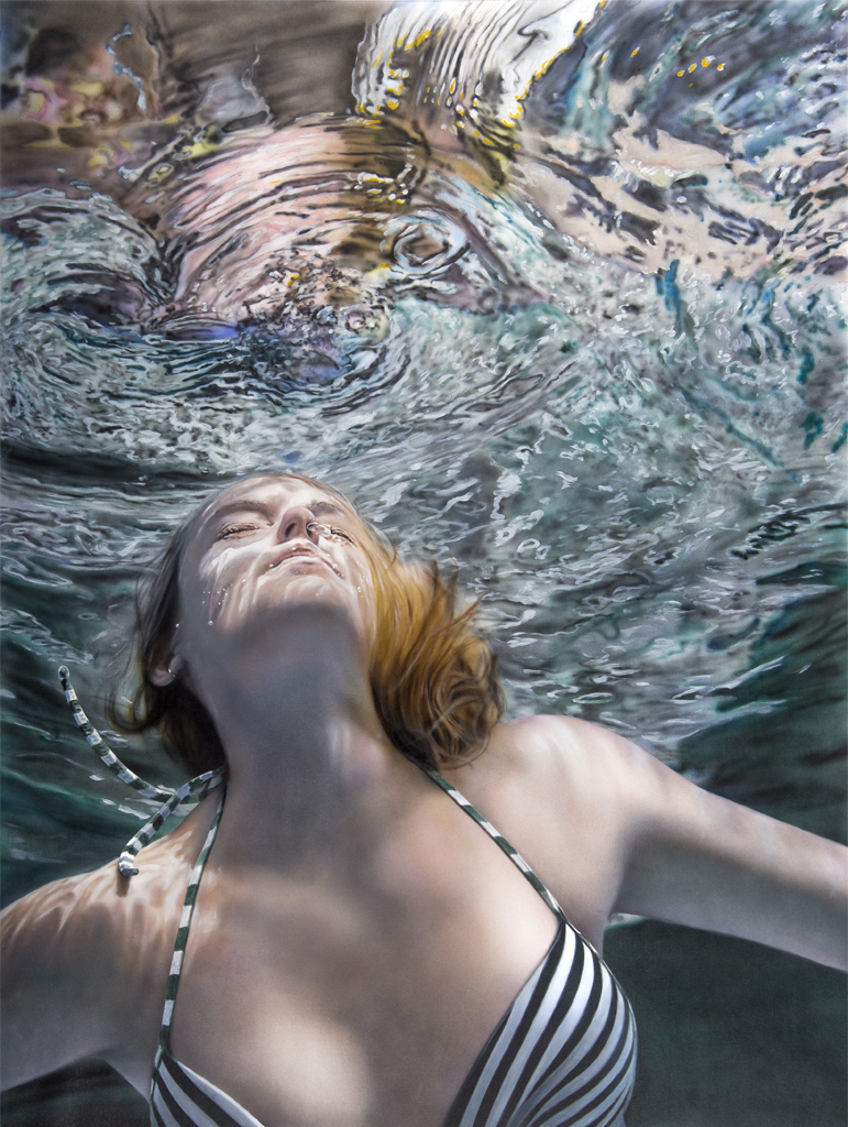 Hyperrealism painting of a woman in water