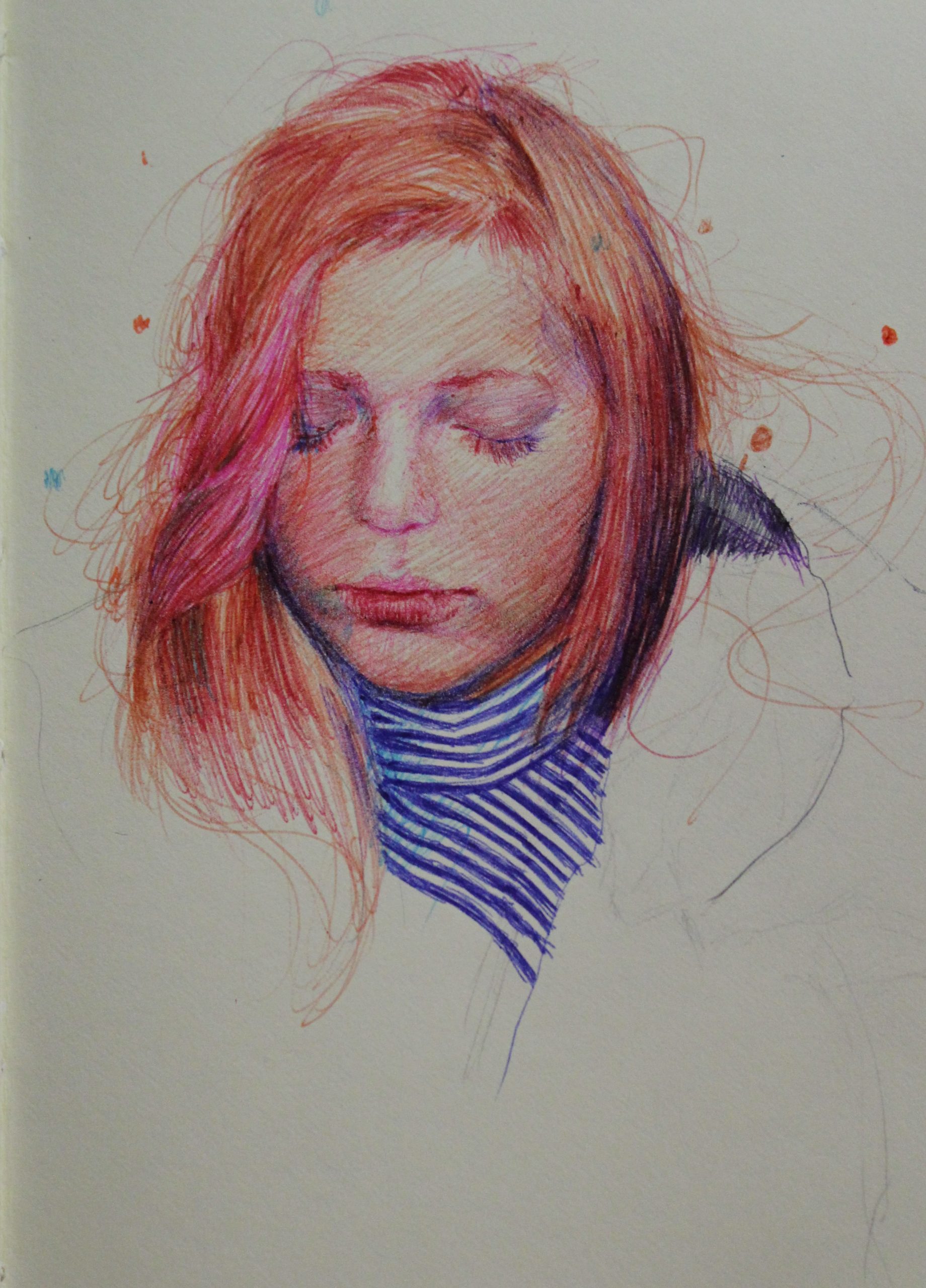 Ballpoint pen drawing of a woman's face