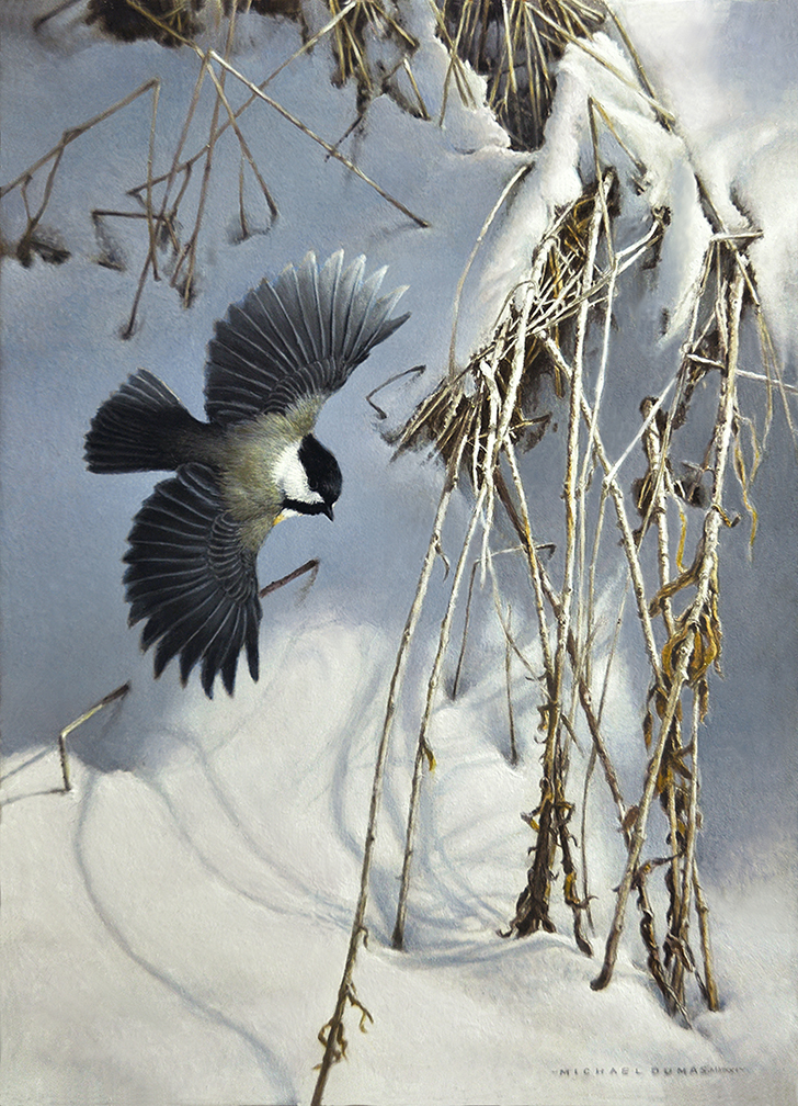 Oil painting of chickadee
