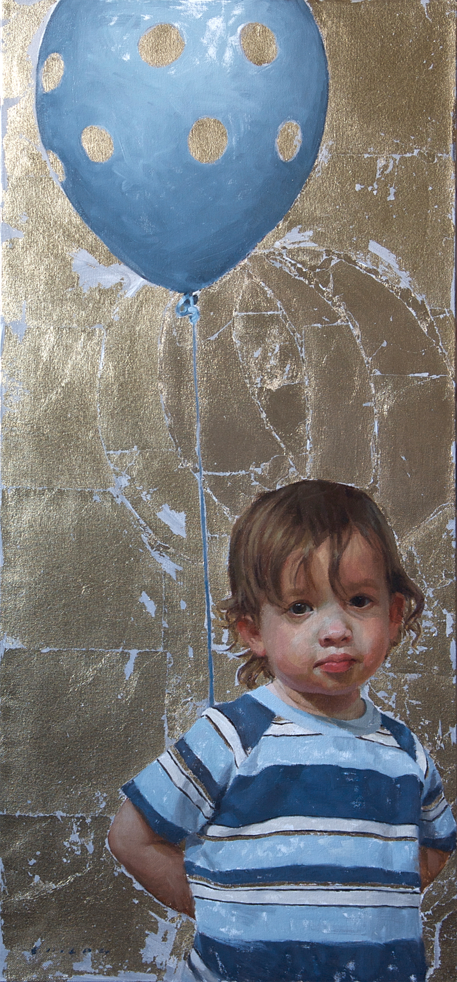 Casey Childs, "Apprehension," 32 x 15 inches, Oil and gold leaf on linen