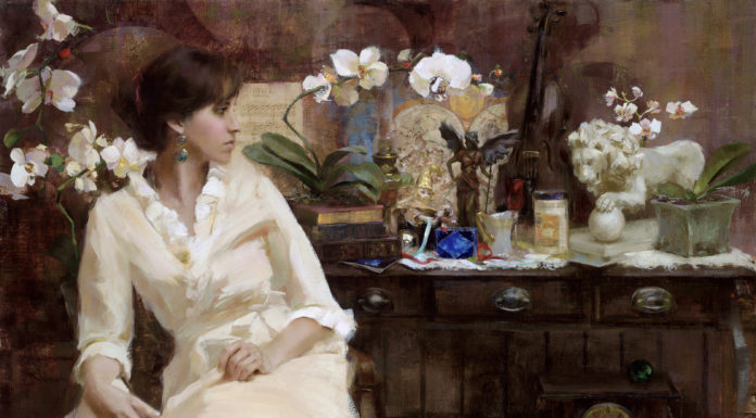 Figurative art oil painting of a woman