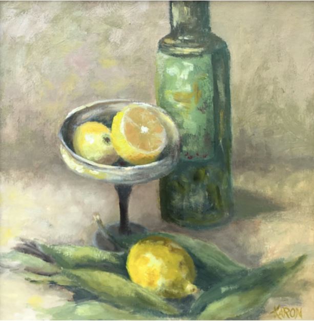 Still life painting of lemons