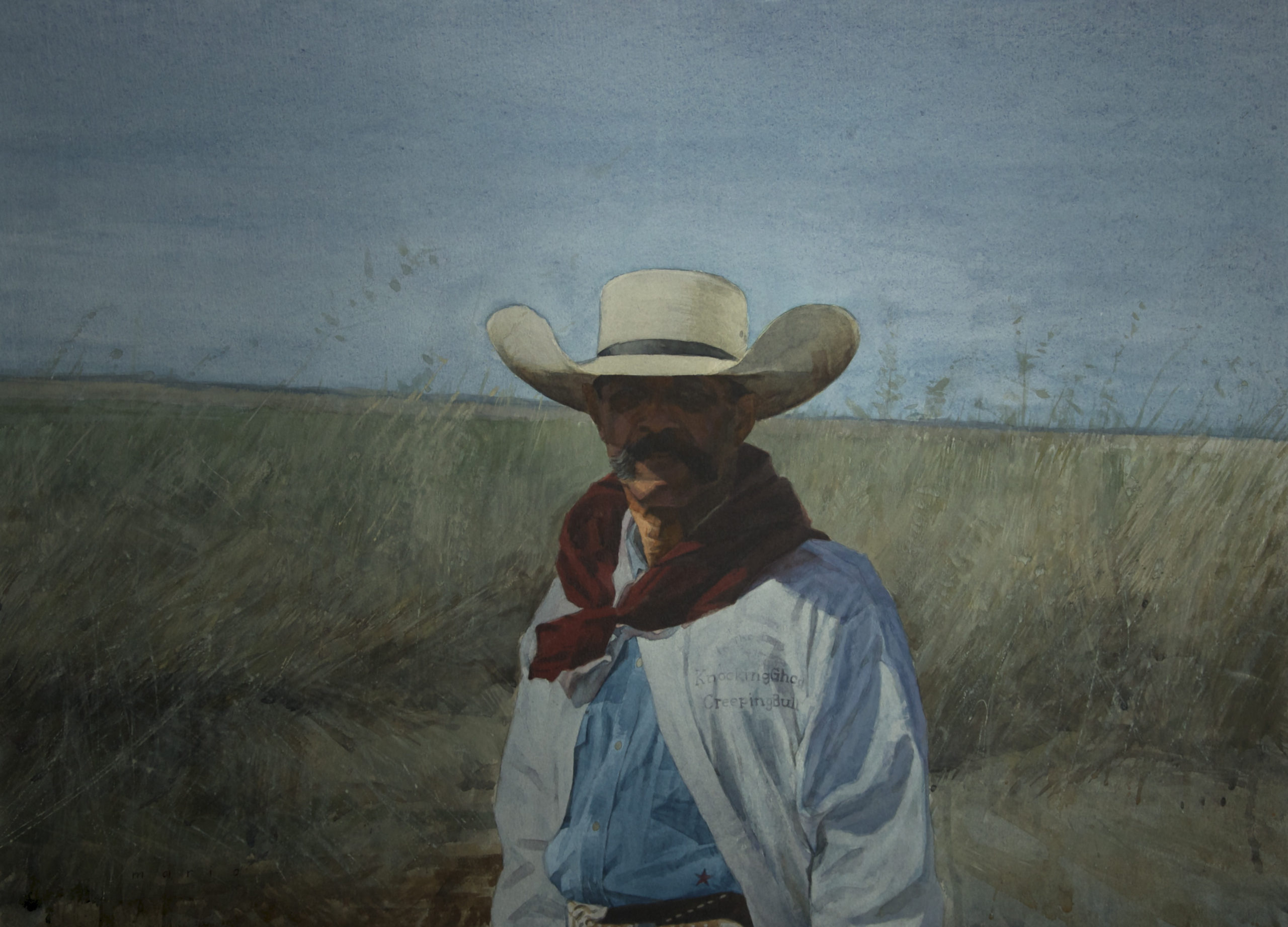 Watercolor painting of a man in cowboy hat