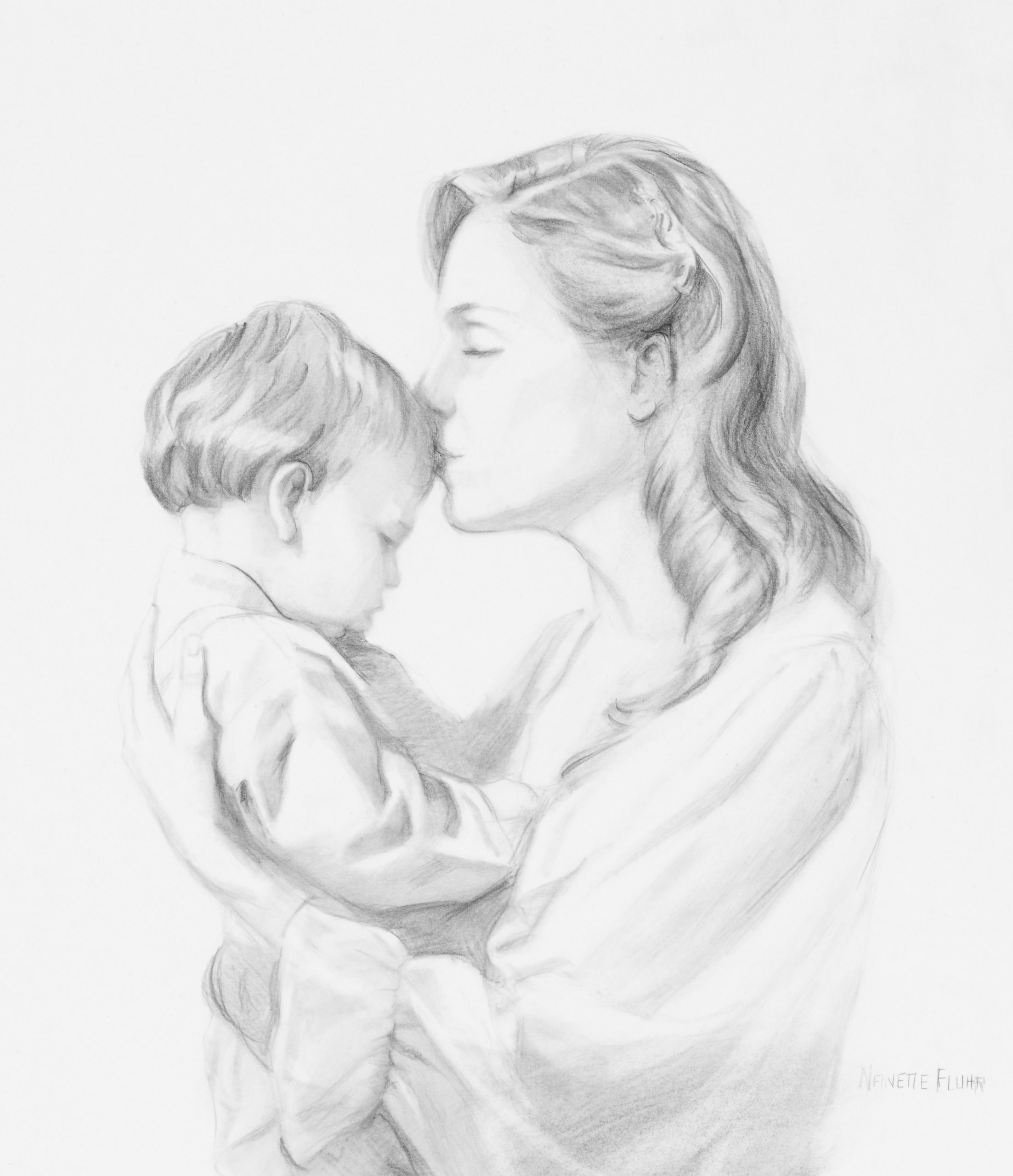 Pencil drawings of mothers with children