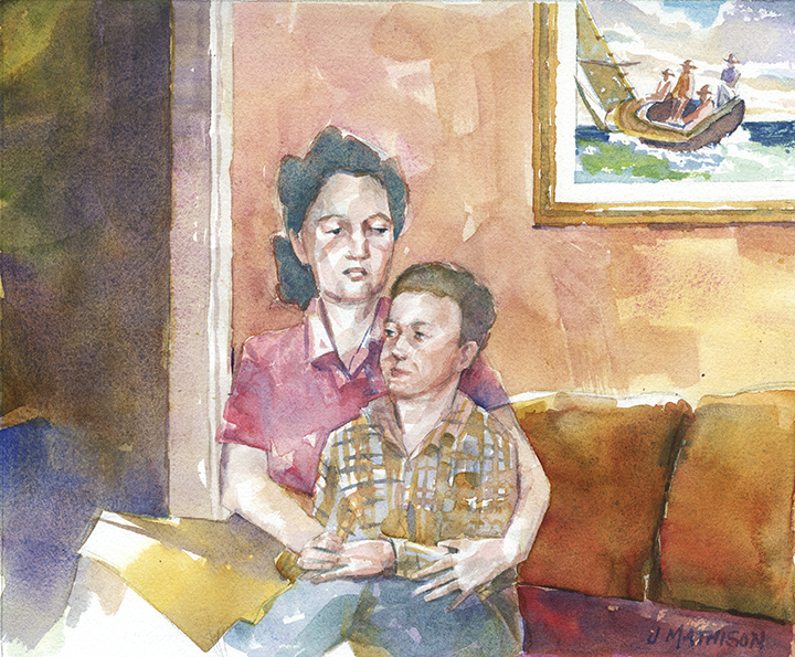 Watercolor painting of mother with child