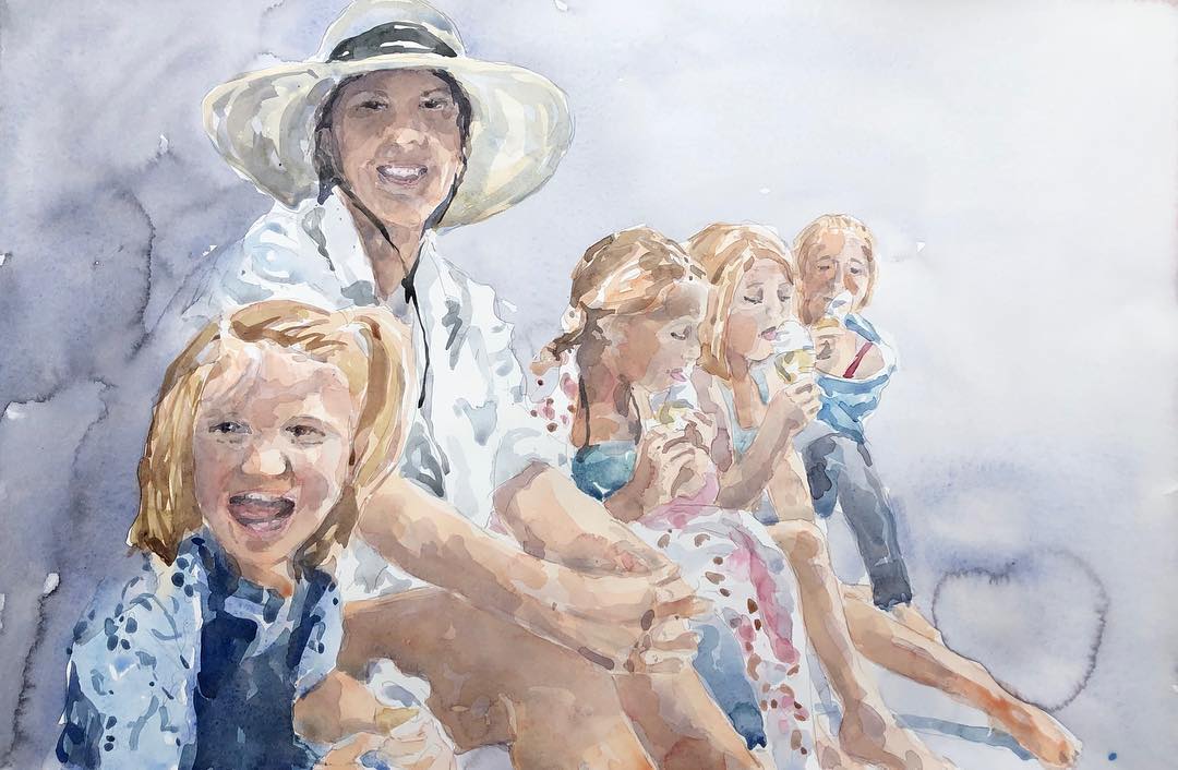 Birgit O'Connor, "Family Portrait Painting," watercolor, 15 x 22.1 in.