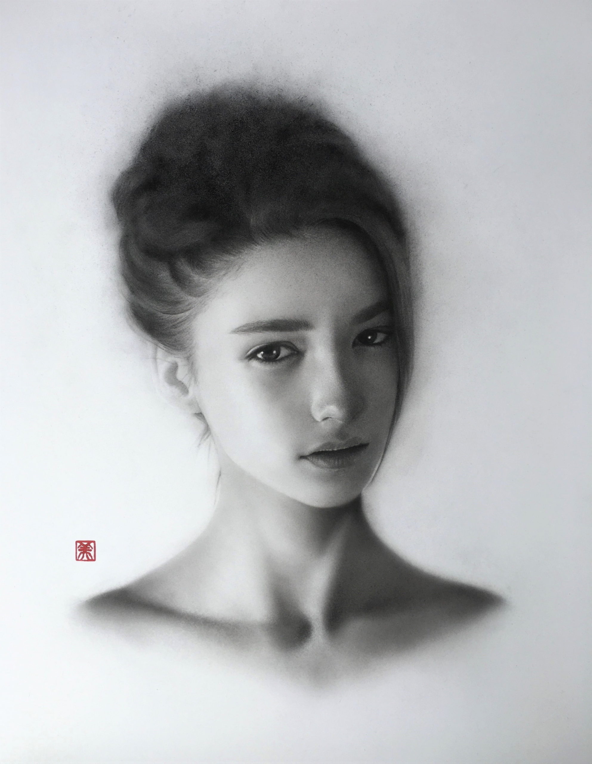 Black and white portrait drawing