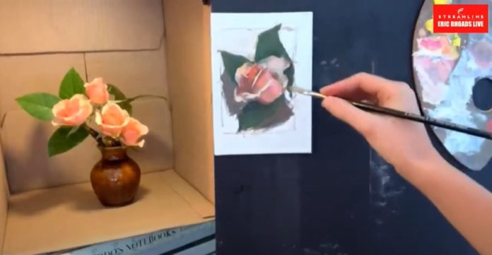A still from Mandy's still life demo of how to paint roses