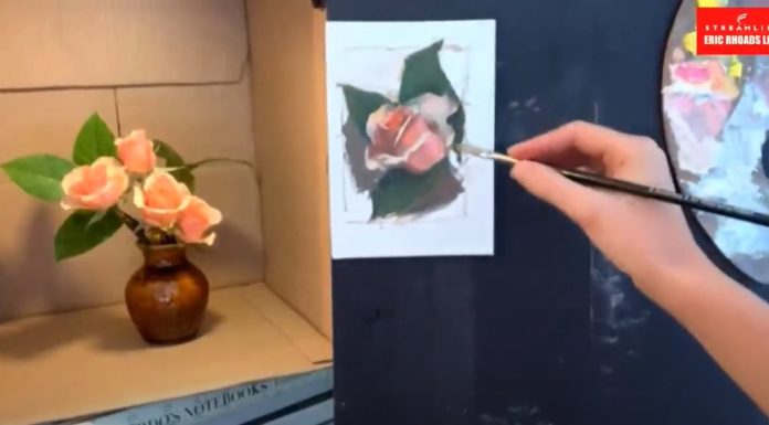 A still from Mandy's still life demo of how to paint roses