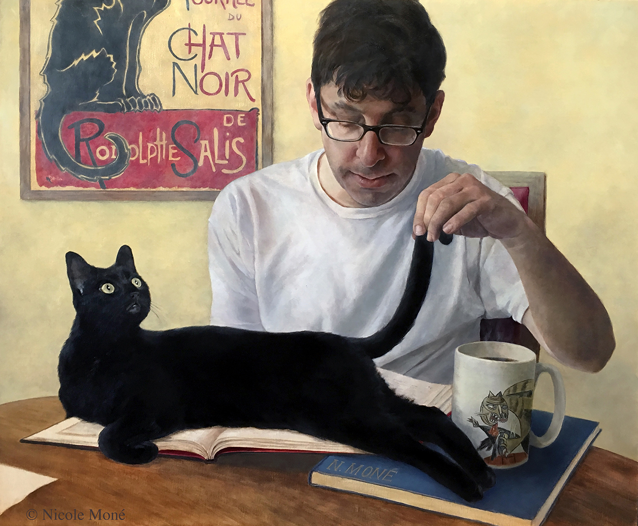 Painting of a man and black cat