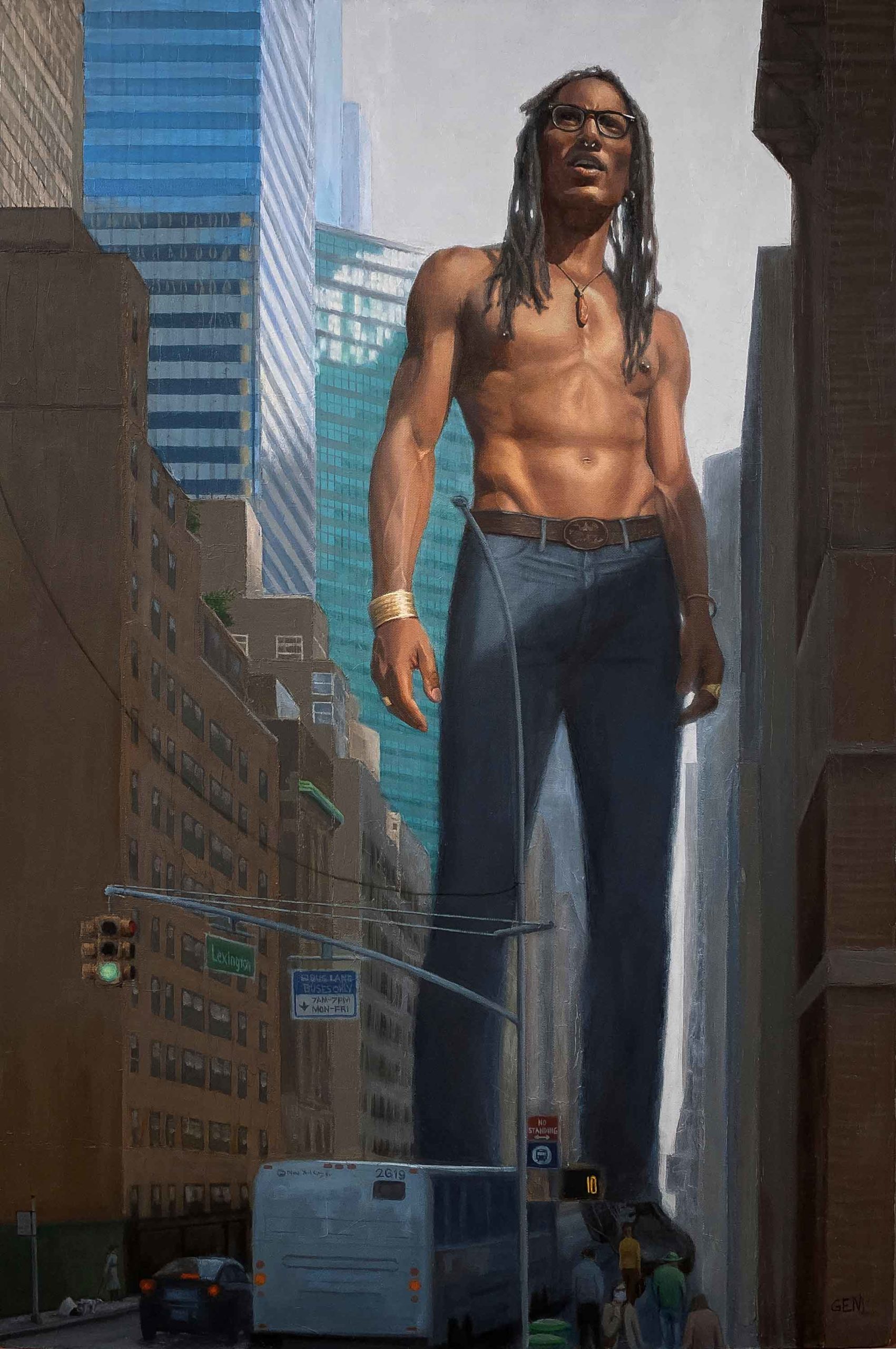 Contemporary realism figurative art - man in city