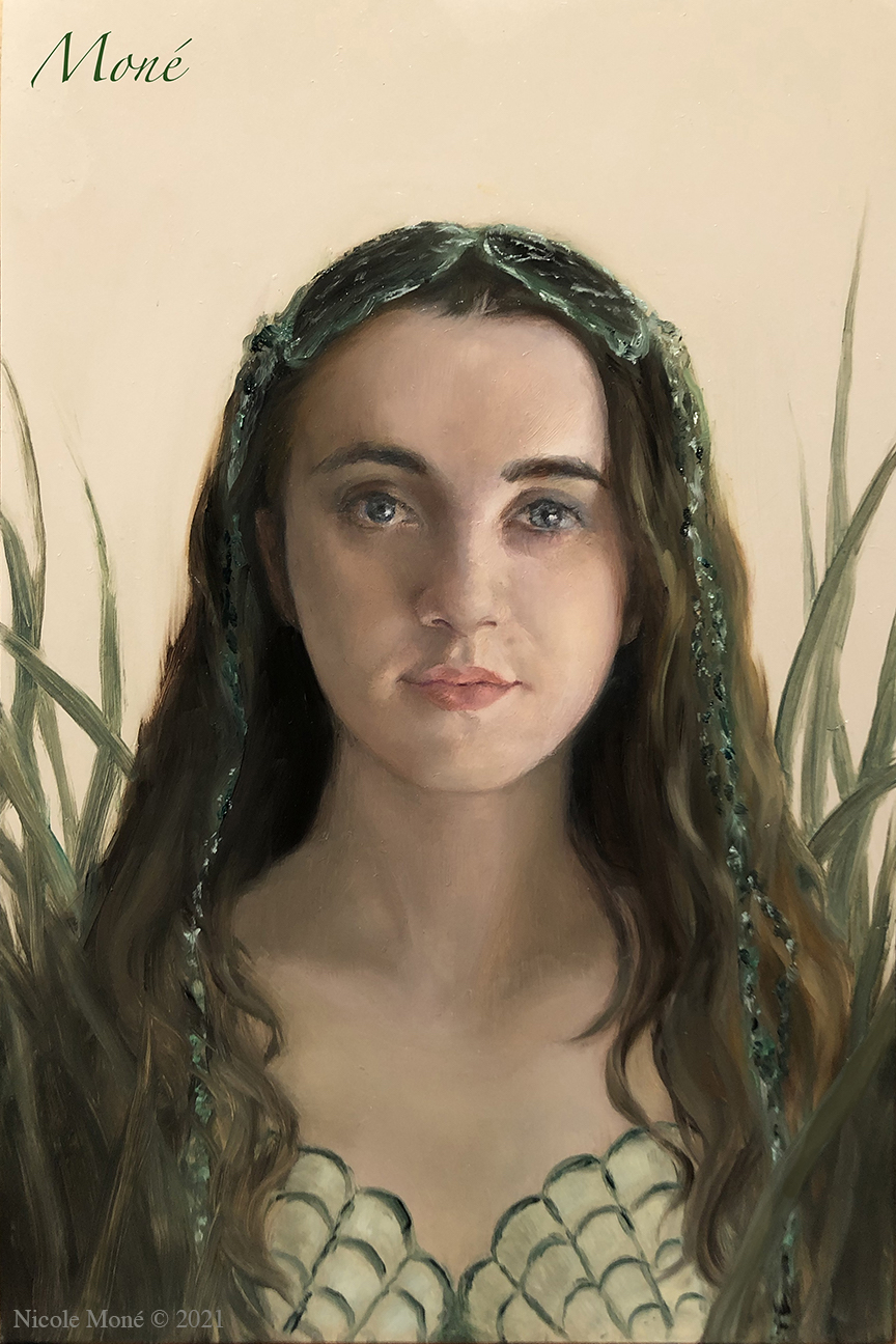 Contemporary realism portrait painting of a young woman