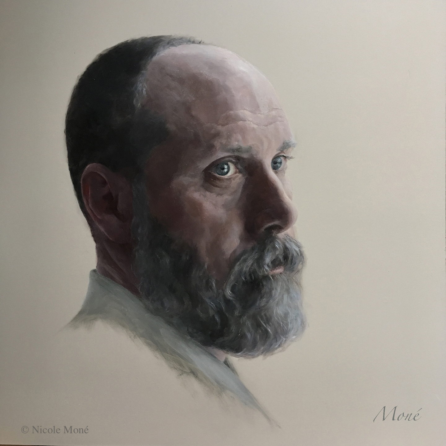 Contemporary realism portrait painting of a man