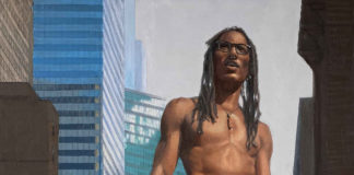 Detail of "Apollo of New York" realism painting