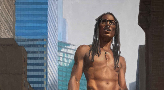 Detail of "Apollo of New York" realism painting