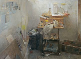 Contemporary realism - painting of an artist's taboret