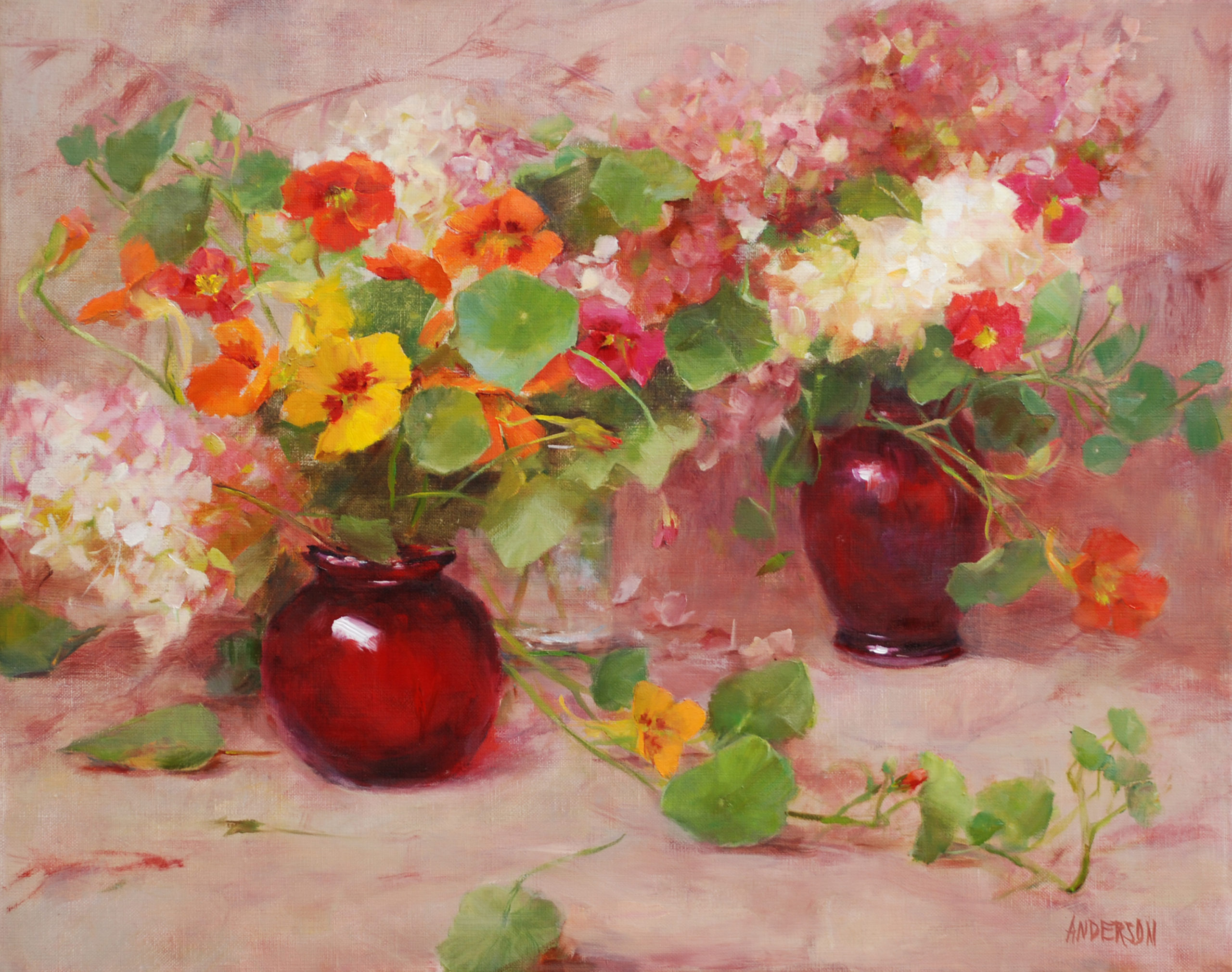 Kathy Anderson, “Ruby and Nasturtium,” oil on canvas