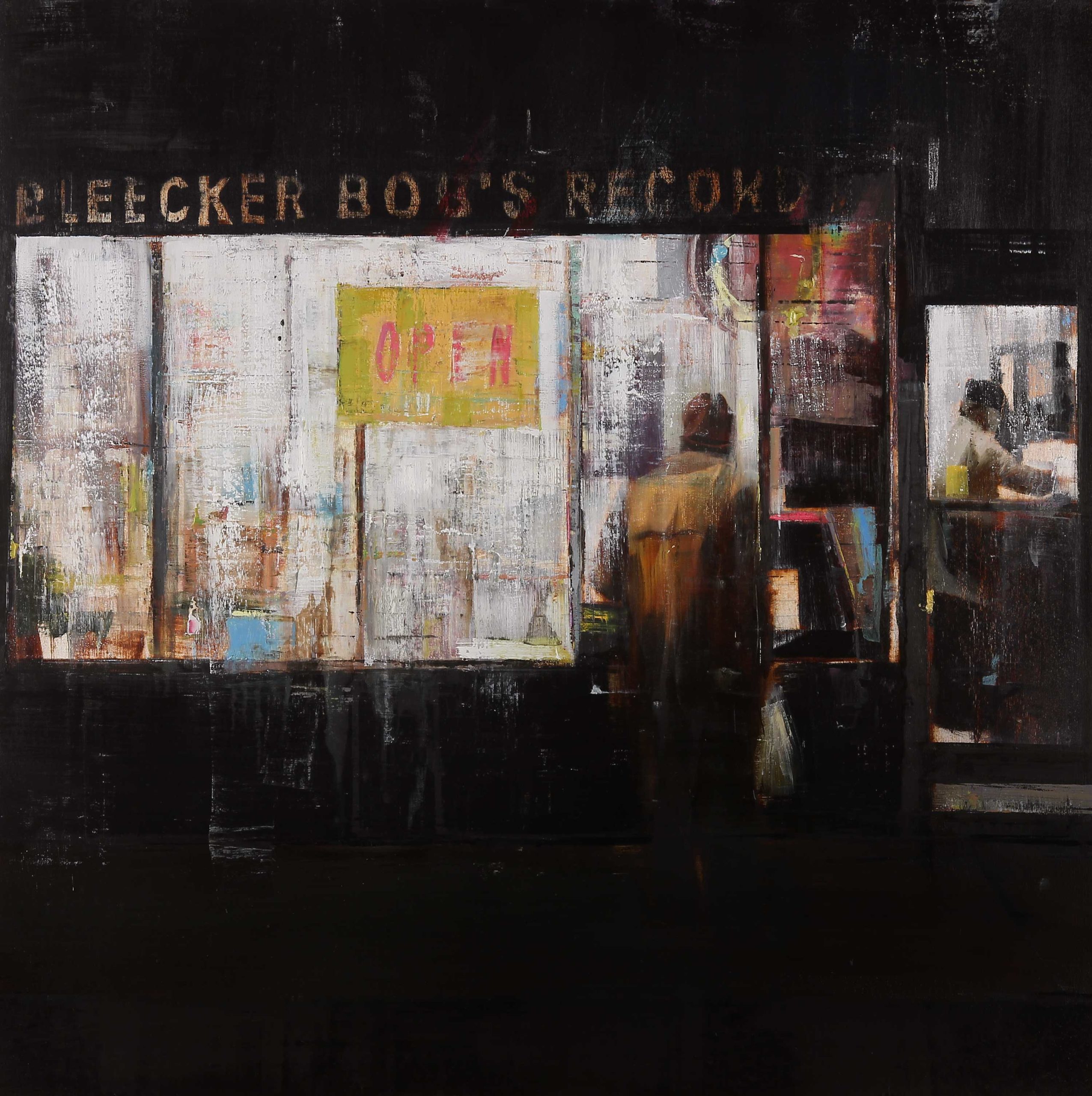 Brett Amory, "Bleecker Bob’s 9-10pm (Waiting #173)," 36 x 36 inches, Oil on wood