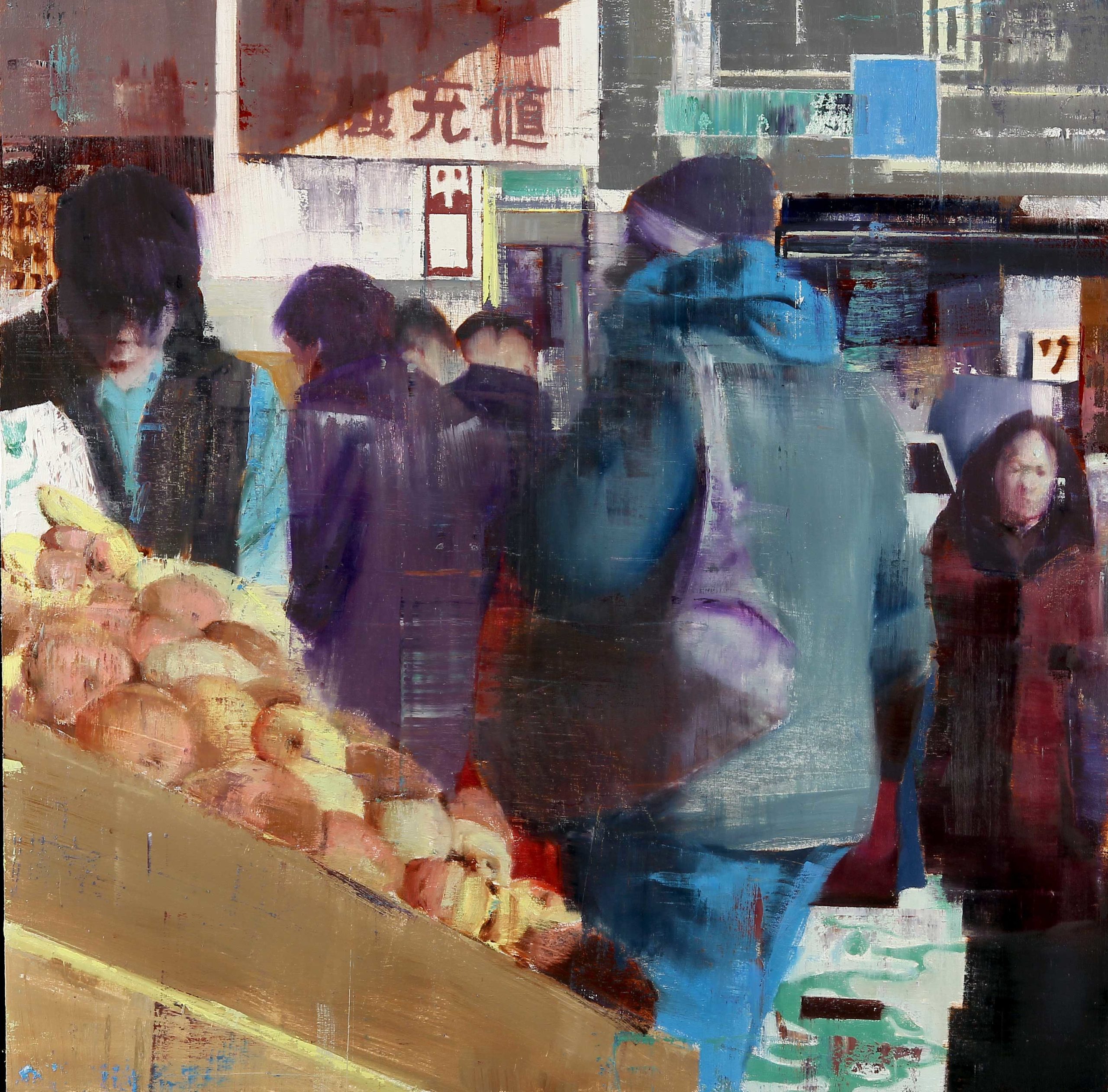 Brett Amory, "Flushing, Queens 9-10am (Waiting #179)," 36 x 36 inches, Oil on wood