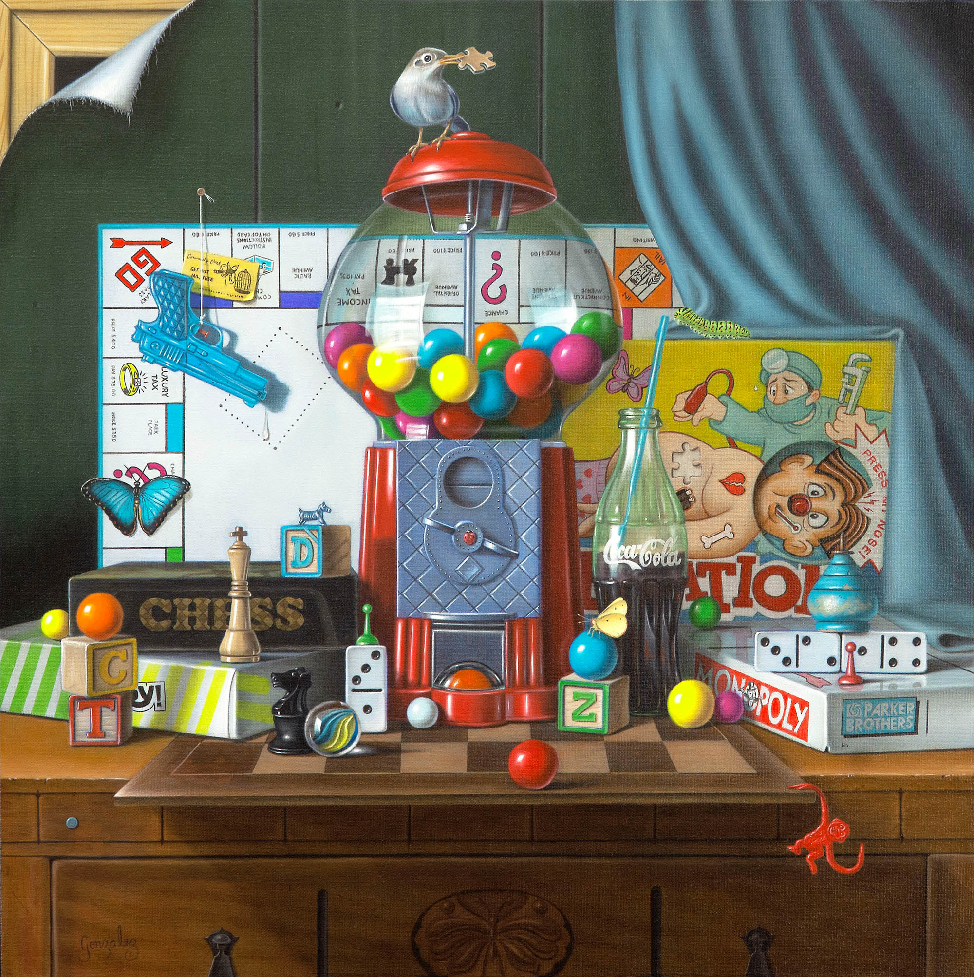 George Gonzalez, "Games and Wildlife," 24 x 24, oil on canvas