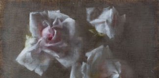 classical realism - Sadie Valeri, "Three White Rose Blooms," 9 x 12 in.