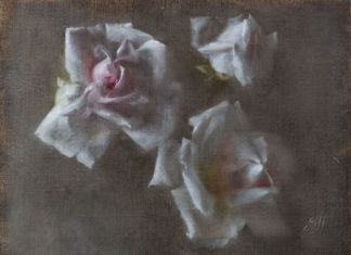classical realism - Sadie Valeri, "Three White Rose Blooms," 9 x 12 in.