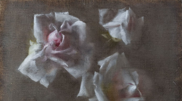 classical realism - Sadie Valeri, "Three White Rose Blooms," 9 x 12 in.