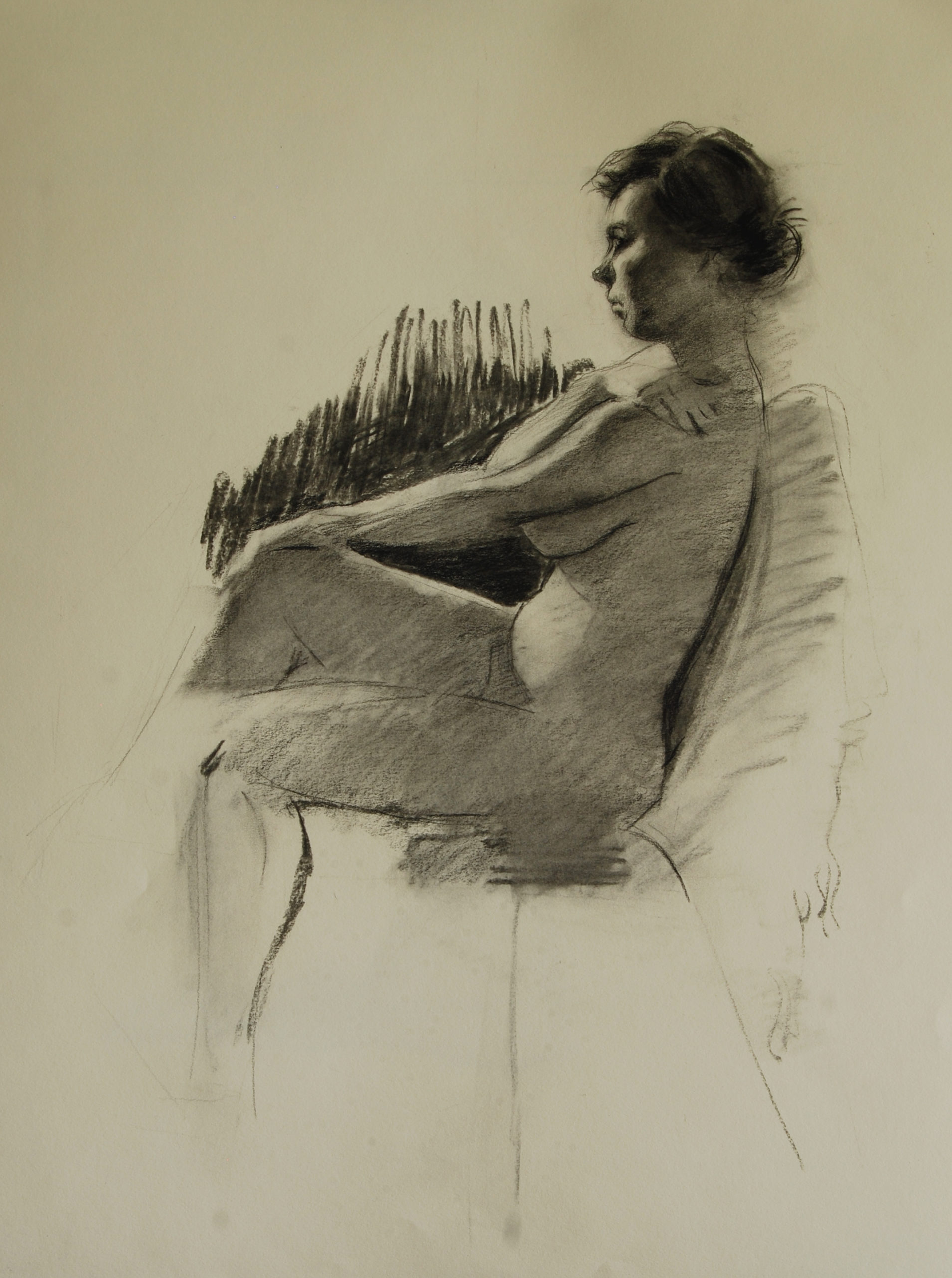 contemporary realism figurative art - Lynn Sanguedocle Seated Nude Side View