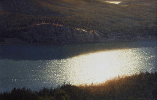 Joseph McGurl, "Glare, Eagle Lake," 24 x 36 inches, Oil on canvas, Studio painting based on a plein air sketch