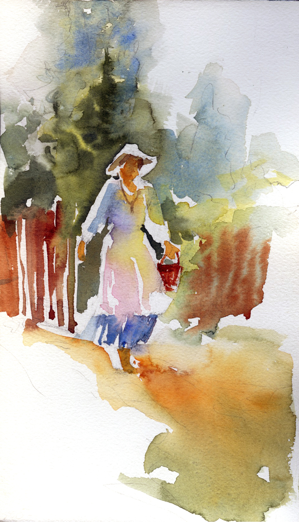 "Girl with Basket" (10 x 6 in., watercolor) by Susan Blackwood