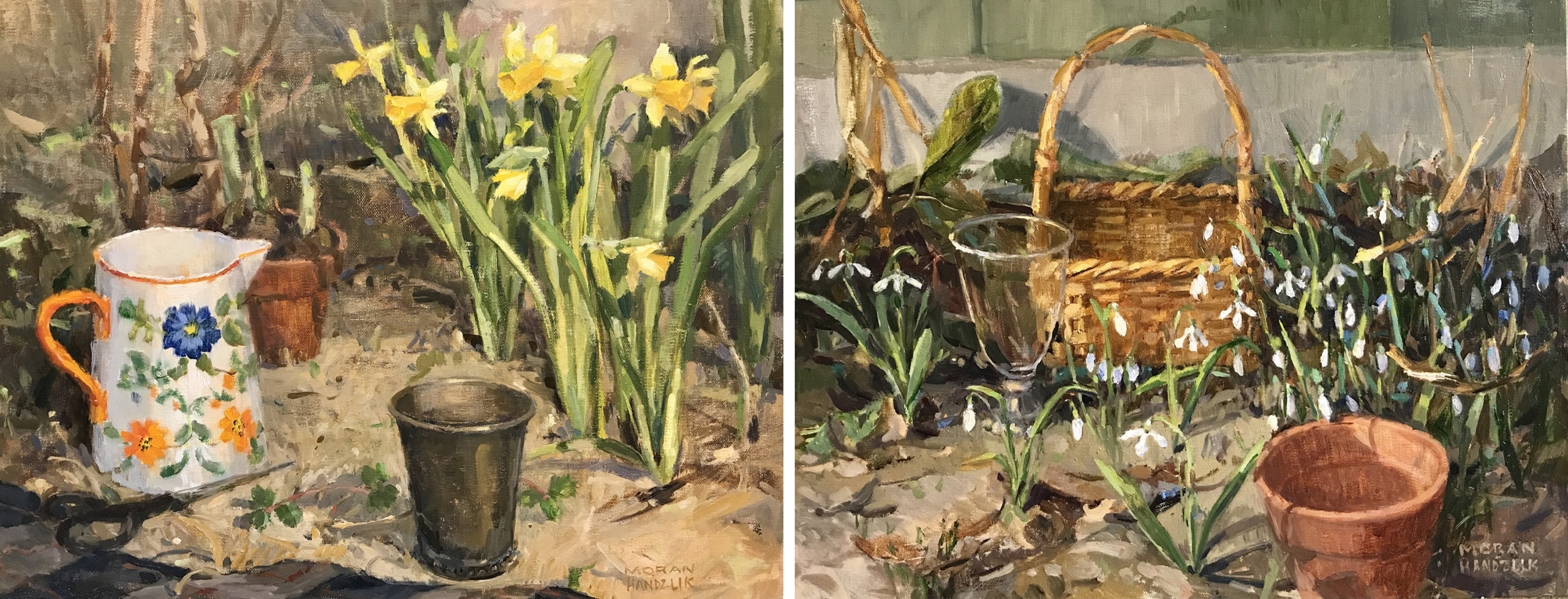 "Spring Showers," 11 x 14 in. and "Snow Drops and May Baskets"