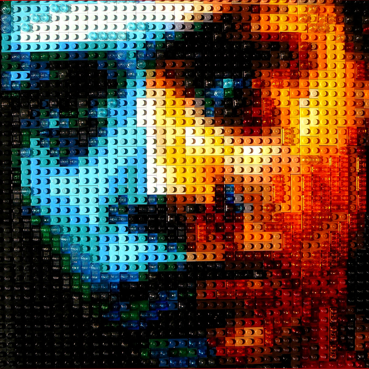 artist uses lego bricks to create a portrait