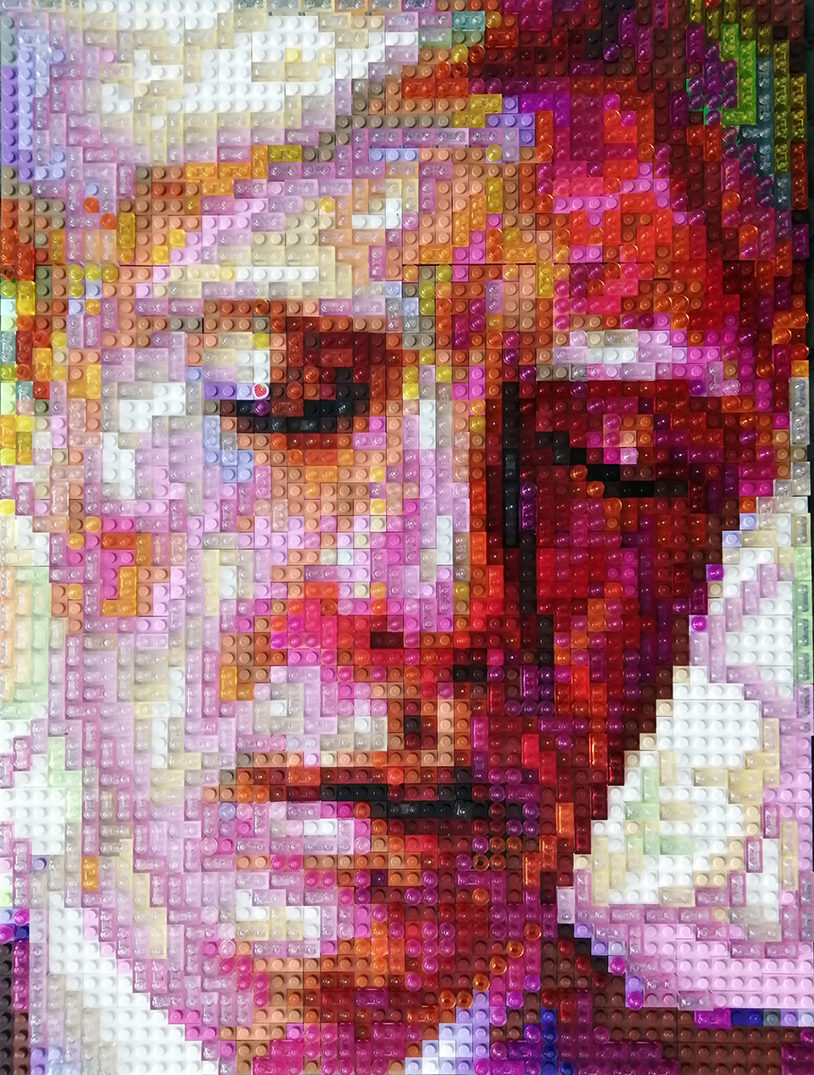 artist uses lego bricks to create portrait 